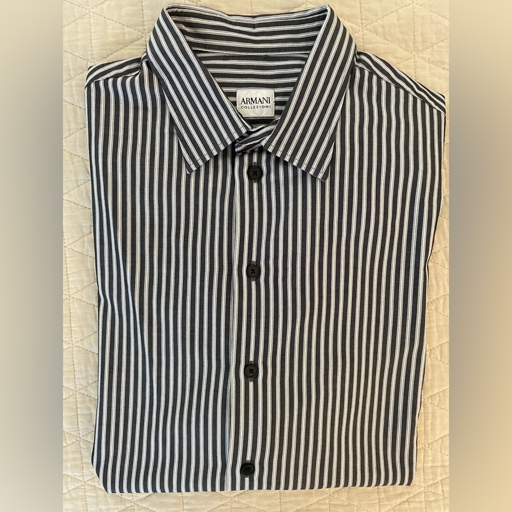 ARMANI COLLEZIONI Vintage Shirting Stripe Black Button Sport Shirt Size L